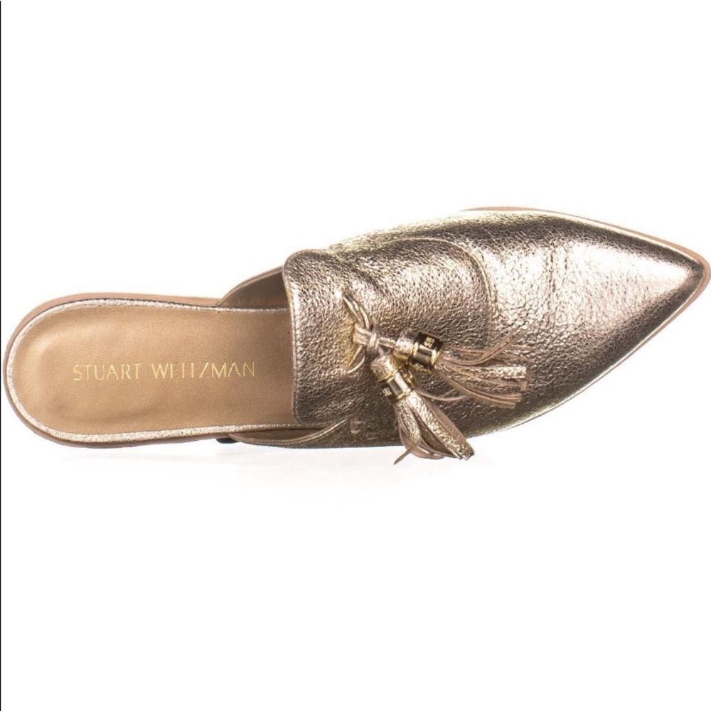 Stuart Weitzman Slide Along Gold Tassel Mule Flats